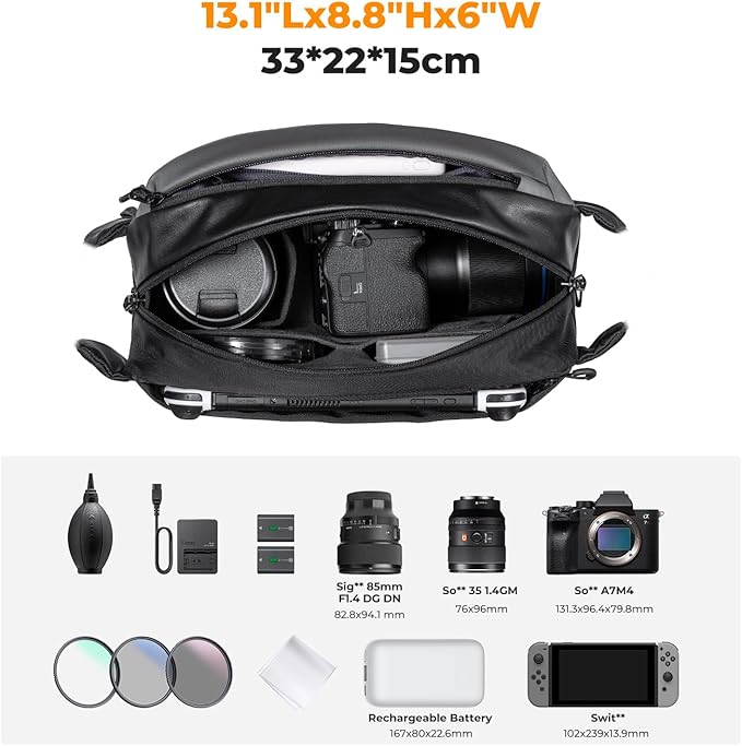 K&F CONCEPT Camera Sling Bag Crossbody Bag Waterproof Camera Shoulder Backpack DSLR/SLR/Mirrorless Camera Case