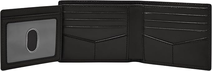 Fossil Men's Wallet, Derrick Leather RFID-Blocking Wallet, Bifold with Flip ID, Black