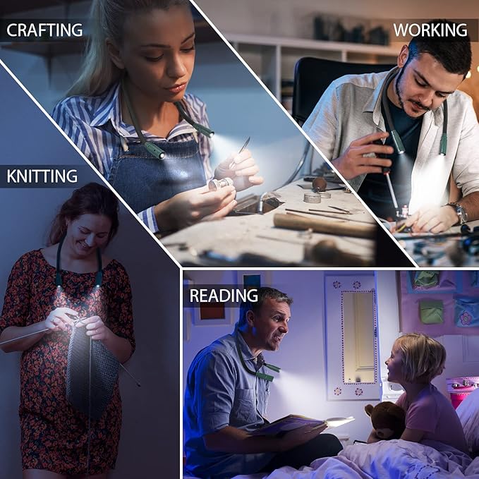 LUXJET Neck Reading Light & Book Light for Reading in Bed - Hands Free, 6 Brightness Levels, 360° Flexible Arms, 80-Hour Rechargeable - Reading, Knitting, Camping, Repairing - Gifts for Book Lovers