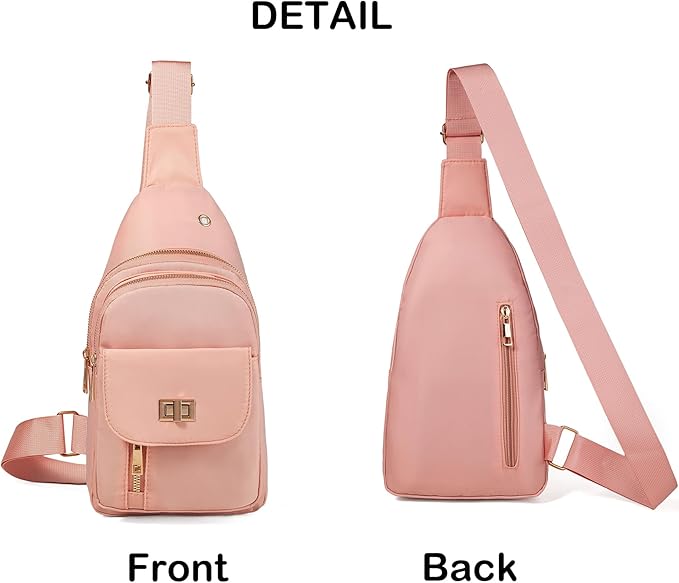 Sling Bag Small Compact Crossbody Bags for Women Anti-Theft Multiple Pockets Waterproof Fanny Pack for Travel Hiking Daily Pink