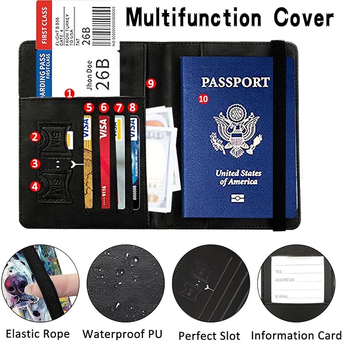 Passport Wallet, Passport Holder with RFID Blocking and Luggage Tag, Waterproof PU Leather Travel Documents Organizer Case, Passport Covers with Card Slot for Women & Men, Dalmatian Dog Floral