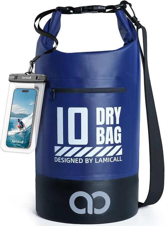 Lamicall Waterproof Dry Bag with Phone Pouch, Floating Roll Top Backpack, 10L, Blue