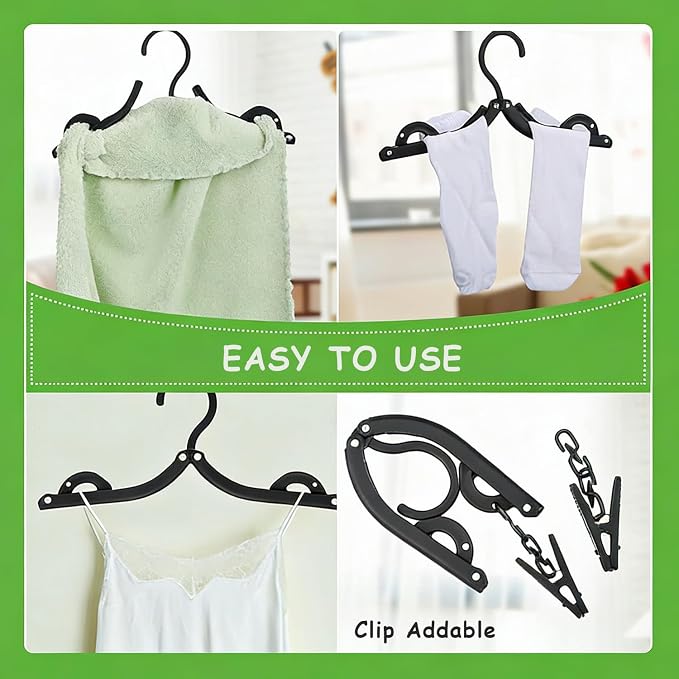 10 Pack Foldable Hangers for Travel & Home, Portable Travel Clothes Hangers with Clip-Addable Design, Non-Slip Compact Folding Hangers for Cruise Essentials, Suitcase