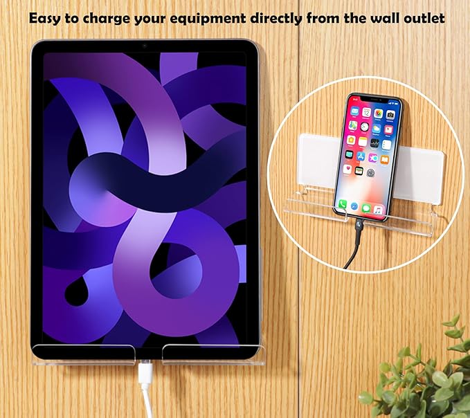 Kamehame Tablet Wall Mount Holder, Acrylic Material, Hand Free, for Smartphones, Tablets, eReader, Clear & Silky White