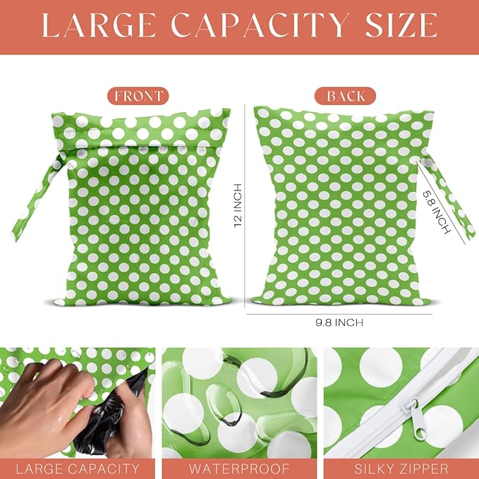 Polka Dot & Strawberry Wet Bag, 3 Pack, Washable Reusable Wet Dry Bag for Swimsuit, Dirty Clothes Diaper Travel Pool Gym Party Camping Toiletries Travel Beach Essentials, Strawberry Lover Gifts