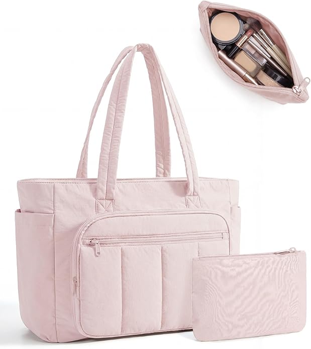 BAGSMART Tote Bag for Women, 2 Set Tote Bag with Zipper, Quilted Nurse Handbags for Work Travel College | 20L Capacity