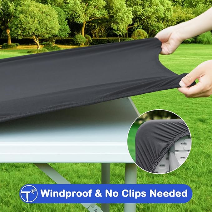 Wolkemer 2 Pack 3 Foot Grey Fitted Tablecloth 36x36 Inch Square Elastic Edges Table Cloth, Spandex Stretch Table Cover with Machine Washable Fabric for Wedding Party Picnic Dining Indoor Outdoor