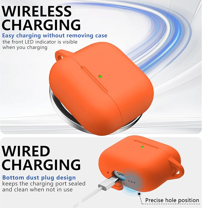 Ljusmicker for AirPods 4 Case 2024 with Cleaner Kit,Soft Silicone Protective Cover for Apple AirPods 4th Generation Cases for Women Men,for AirPod 4 Case Accessories with Keychain-Magnetic Orange