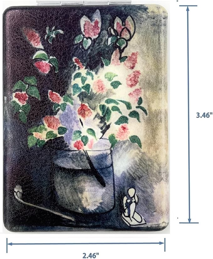 Flowers in A Vase Artwork Mirror Black Compact Travel Mirrors for Purses Small Cosmetic Folding Mirror Great Gift for Artistic Women