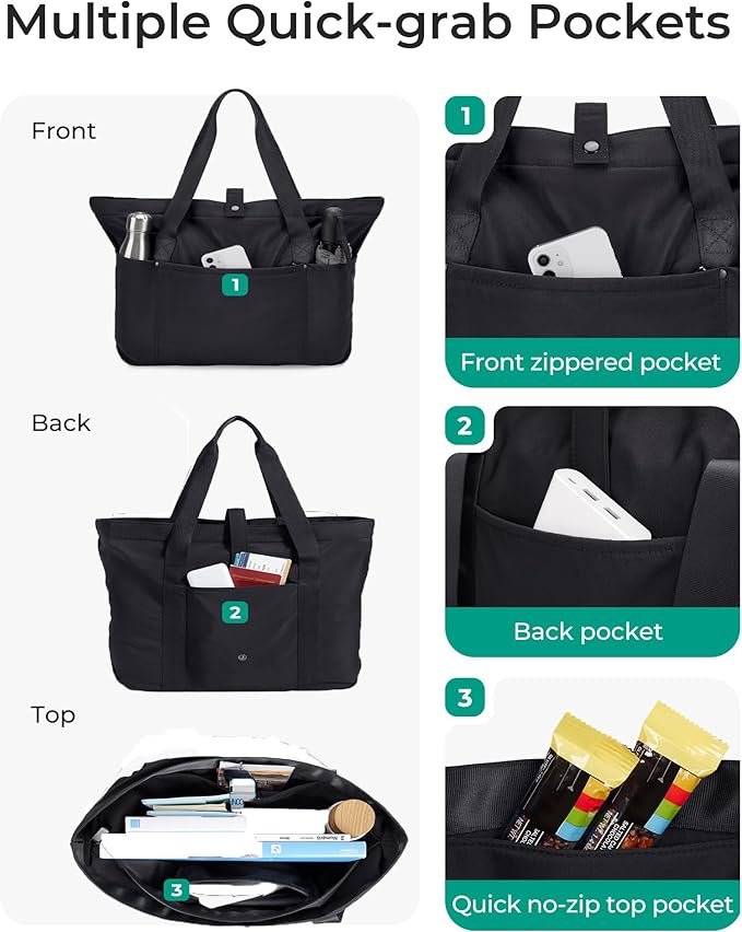 BAGSMART Tote Bag for Women, Foldable Tote Bag With Zipper Travel Shoulder Bag Handbag for Work