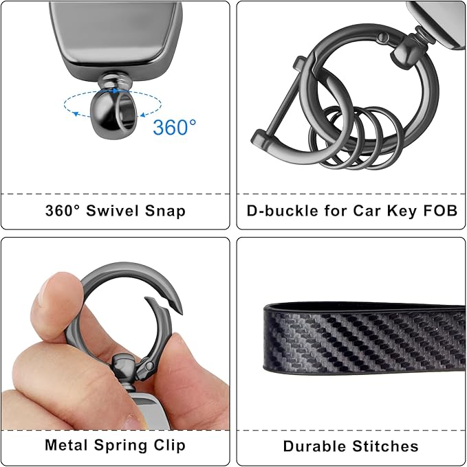 OHKYOOT Leather Car Keychain,Carabiner Clip Key Fob Keychain for Home Car Keys Women Men
