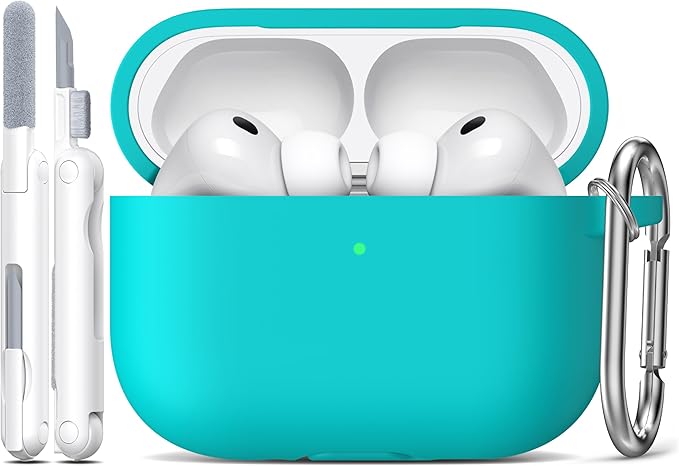 R-fun for AirPods Pro 3 Case (2025), Soft Silicone Protective Case Cover Compatible with Apple AirPods Pro 3rd Generation (USB-C Cable) for Women Men with Cleaning Kit and Keychain, Teal