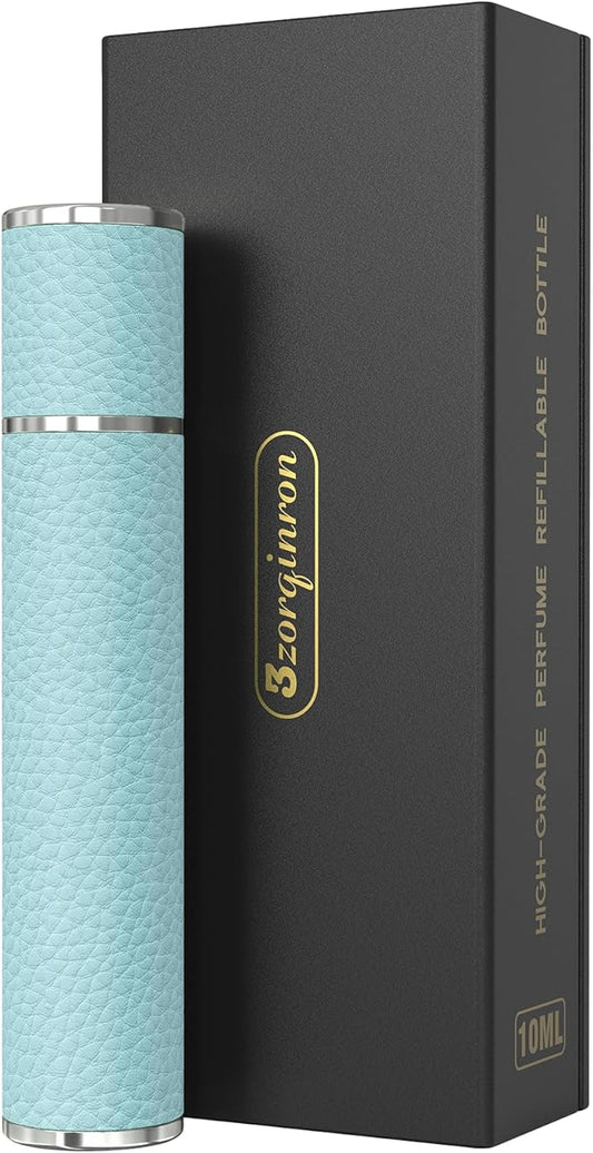 10ML Genuine Leather Atomizer Sprayer for Perfume - Portable Mini Cologne Sprayer for Woman Man - Perfume Travel Refillable Bottle,Travel Essential Fragrance Spray Bottle (Blue)
