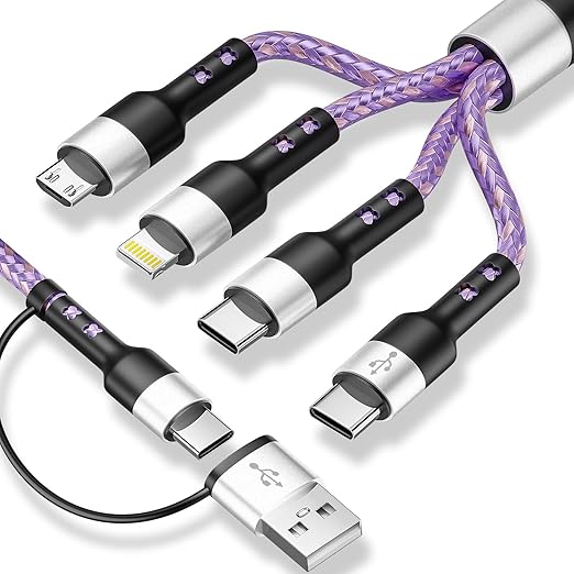 Dual Type-C 4-in2 Multi Charging Cable 5FT, Travel Essential for Airplane & Cruise Trips, USB A/C to Dual USB C/IP/Micro USB, Compatible for iPhone 17-8, Android, iPad, Galaxy, Tablet