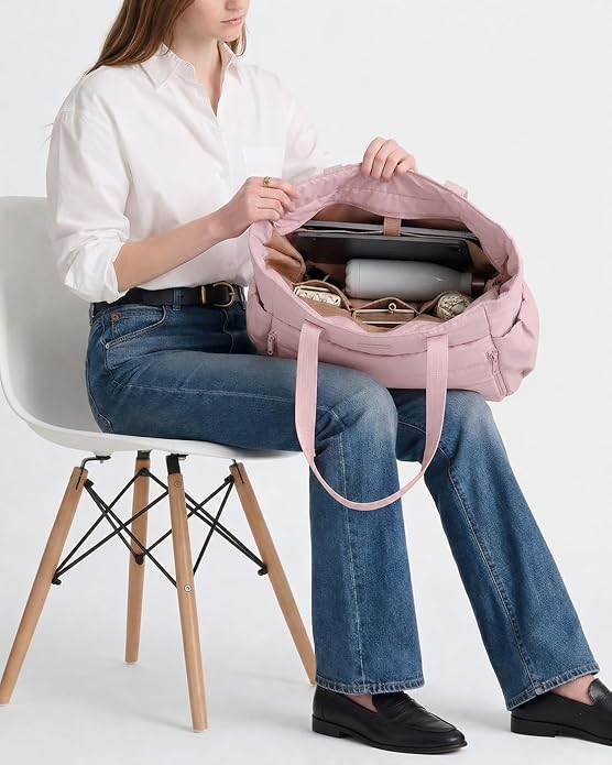 NISHEL Travel Puffy Tote Bag For Women, Ultra-Lightweight Large Tote Purse For Office Day And a Short Weekend Getaway