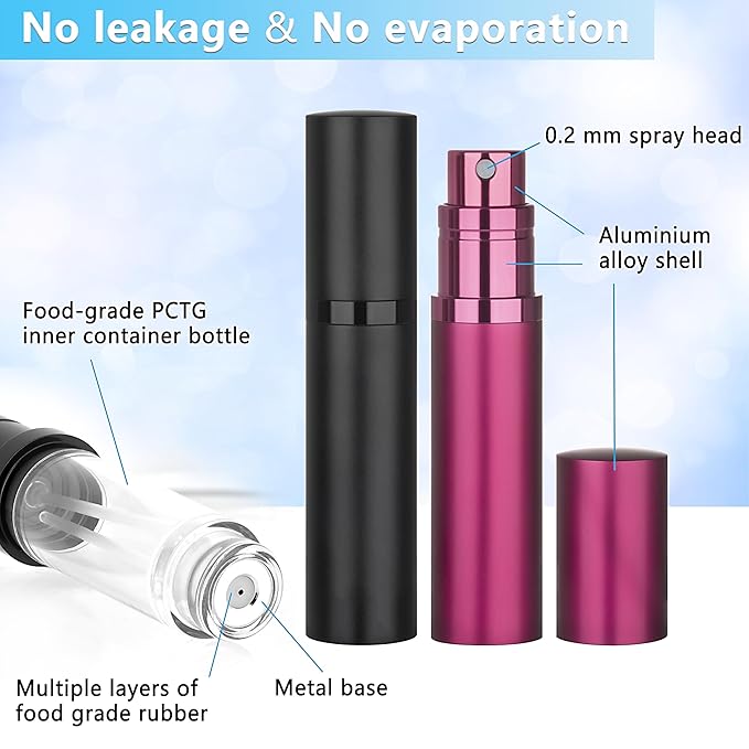3-Pack 5ml Refillable Perfume Atomizer Travel Bottle Leakproof Luxury Portable Fragrance Atomiser (Black & Grey & Rose Red)