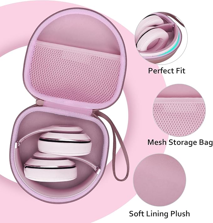 Headphone Case Compatible with JBL/Beats/BERIBES/Jlab/Picun/TOZO/KVIDIO/Soundcore Anker/Skullcandy Noise Cancelling Over-Ear Headphones, Pearl Pink