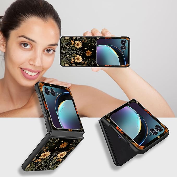 for Motorola Razr Plus 2025 Case,for Razor Plus 2025 Phone Case Cute Slim Hard PC Ultra-Thin Anti-Scratches Shockproof Protective Cover,Plant Floral Moon