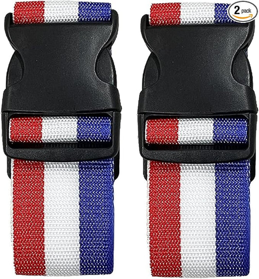 2 Pack Luggage Straps, Bright Colors Adjustable Suitcase Belts with Quick Release Buckle (FranceColor)
