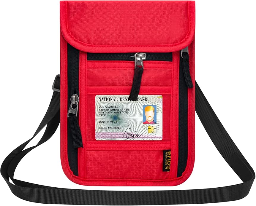 HOTEMIA Neck Wallet for Travel,Passport Holder Neck Pouch for Men Women with Adjustable Neck Strap and RFID Blocking
