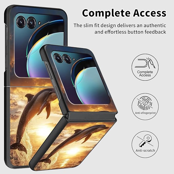 for Motorola Razr 2025 Case,for Moto Razr 60 Phone Case Cute Slim Hard PC Ultra-Thin Anti-Scratches Shockproof Protective Phone Cover,Golden Dolphin Sunset