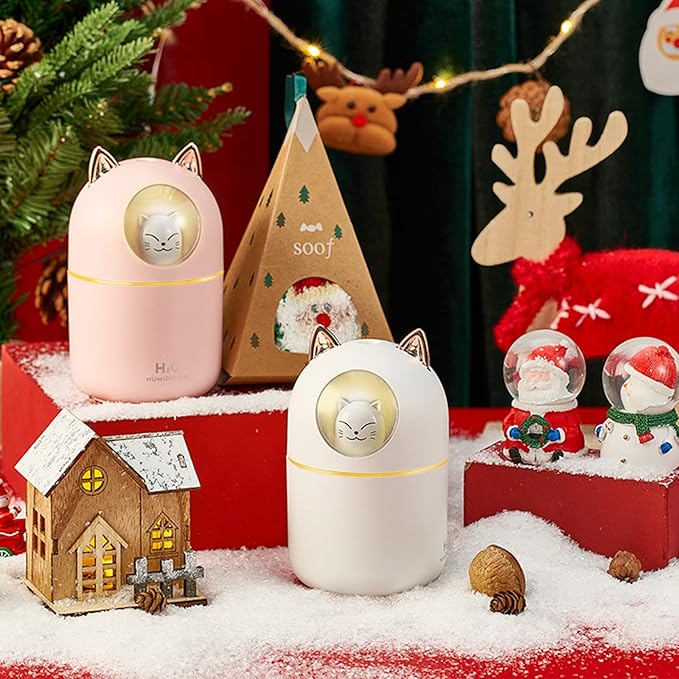 Small Humidifier Cute Portable Cool Mist with 12 Pcs Humidifier Sticks 7 Color Night Light USB Air for Bedroom Office Desk Car Travel (Pink+12 Filter Cotton Sticks)
