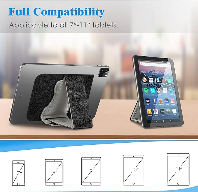 Fintie Universal Tablet Hand Strap Holder - [Dual Stand Supports] Detachable Padded Hook & Loop Fastening Handle Grip with Adhesive Patch for iPad/Galaxy Tab and All 7-11" Tablets, Gray