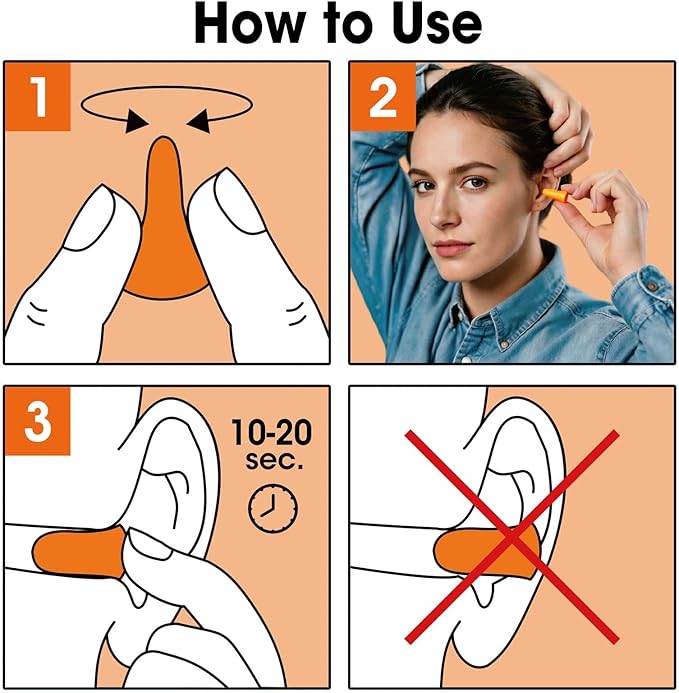 AZEN 200 Pairs Ear Plugs, NRR 32dB Soft Foam Ear Plugs for Sleeping Noise Cancelling, Earplugs for Concerts Shooting Swimming Noise Reduction,Individually Wrapped (Orange)