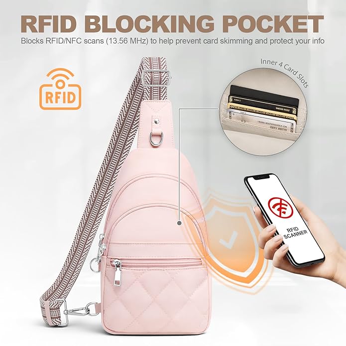 SYTRAH Sling Bag for Women, Anti-Theft RFID Crossbody Bag Nylon Sling Purse for Travel, Puffy Small backpack