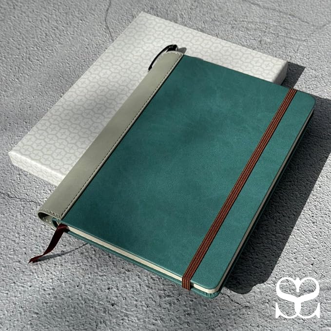 SETTINI® Lined Journal - Sleek Teal Journal for Writing Gift Set - Hardcover Vegan Leather, Includes Luxury Pen in a Unique Pen Holder, 192 Pages, 6 x 8.5 inches, Fathers Day Gift