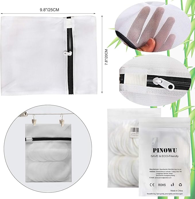 16 Pack Reusable Makeup Remover Pads with Laundry Bag - 2 Layers 3.15inch Cotton Rounds Pads, Washable Facial Cleansing Cloths Eye Makeup Remove Face Wipe (Chemical Free Velour)