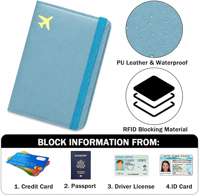 ZOPPEN Passport Holder Wallet, Passport Cover Travel Wallet Women Travel Essentials Accessories Document Organizer Travel Must Haves Rfid Blocking Cover Case for Women and Men, Blue