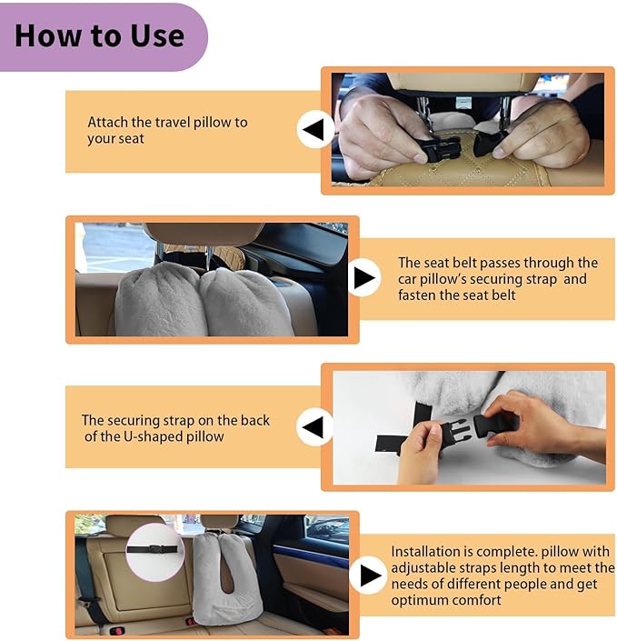 Car Pillow for Kids & Adults, U-Shaped Soft Car Travel Pillow for Sleeping, Head & Neck Support Pillow for Car Seat, Ideal for Road Trips and Long Car Rides, Grey