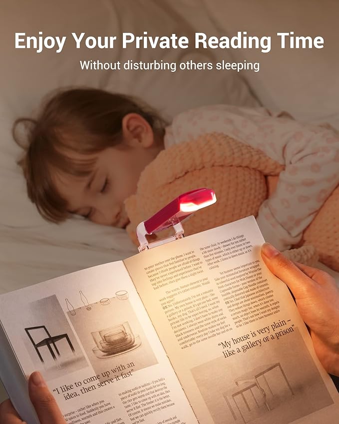DEWENWILS USB Rechargeable Book Reading Light, Warm White, Brightness Adjustable, LED Clip on Book Lights for Reading in Bed, Car Reading Light for Kids, Bookworms (Pink)