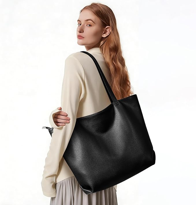 WLLWOO Soft Vegan Leather Tote Bag for Women Large Casual Hobo Handbags Zipper Shoulder Work Daily Weekender Travel Purse