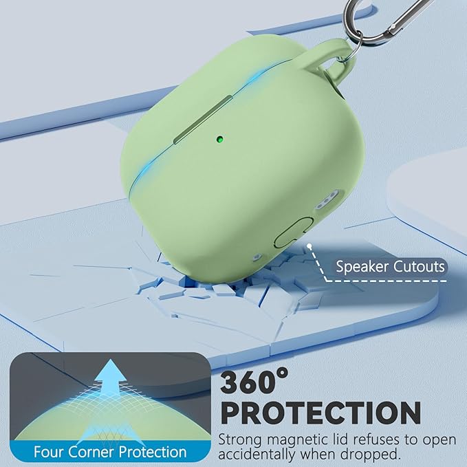 Ljusmicker for AirPods 4 Case 2024 with Cleaner Kit,Soft Silicone Protective Cover for Apple AirPod 4th Generation Cases for Women Men,for AirPod 4 Case Accessories with Keychain-Magnetic Pastel Green