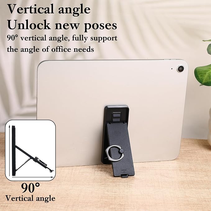 Ptwola Universal Tablet Ring Holder Black Tablet Stand Foldable Multi Angle Tablets Grip Stand Adhesive Tablets Kickstand Attachment Desk Accessories for More Reader PC Laptop