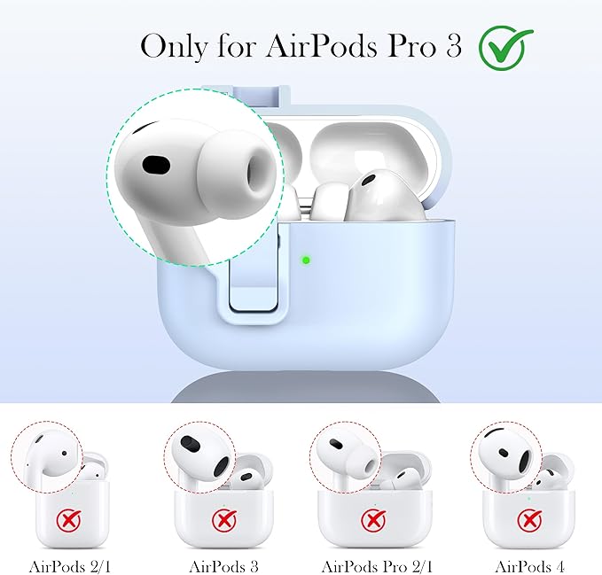 R-fun for AirPods Pro 3 Case with Cleaning Kit, Soft Liquid Silicone Rubber Protective Cover, Compatible with AirPods Pro 3rd Generation Case (2025), Compatible with MagSafe, Sky Blue