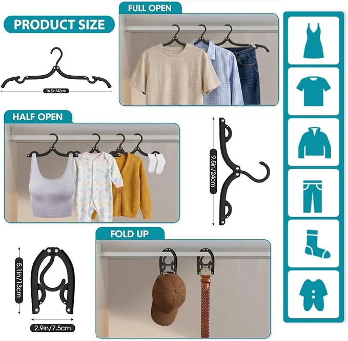20 Pcs Travel Hangers Portable Foldable Travel Hanger Organizer, Plastic Cruise Essentials Clothes Drying Rack Folding Hangers for Camping Flying RV Europe Vacation Essentials Suitcase, Black