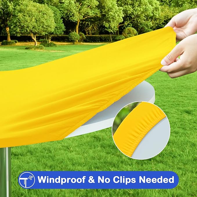 Wolkemer 4 Pack 2 Foot Yellow Fitted Tablecloth 24 Inch Round Elastic Edges Table Cloth, Spandex Stretch Table Cover with Machine Washable Fabric for Wedding Party Picnic Dining Indoor Outdoor