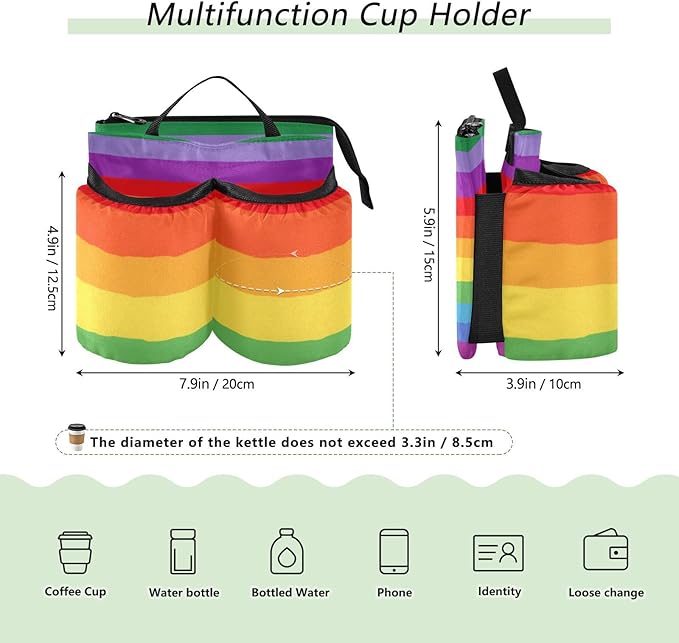 Luggage Cup Holder for Suitcases Free Hands Suitcase Cup Holder Travel Luggage Drink Holder Portable Luggage Cup Caddy Bag Carrier with Handle Vibrant Colorful Stripes