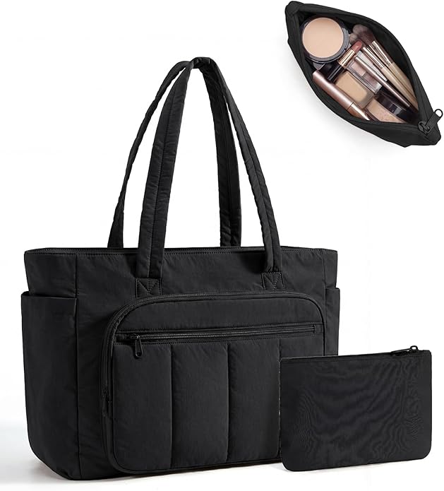 BAGSMART Tote Bag for Women, 2 Set Tote Bag with Zipper, Quilted Nurse Handbags for Work Travel College | 20L Capacity