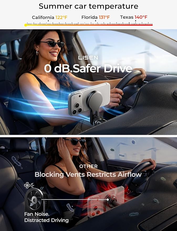 LISEN for Qi2.2 25W MagSafe Car Mount Charger, [Stable & Fast Charging] for Car Vent Magnetic Wireless Car Charger, Car Phone Holder Charger Car Accessories Fits iPhone 17 Pro Max Air 16 15 14 13 12