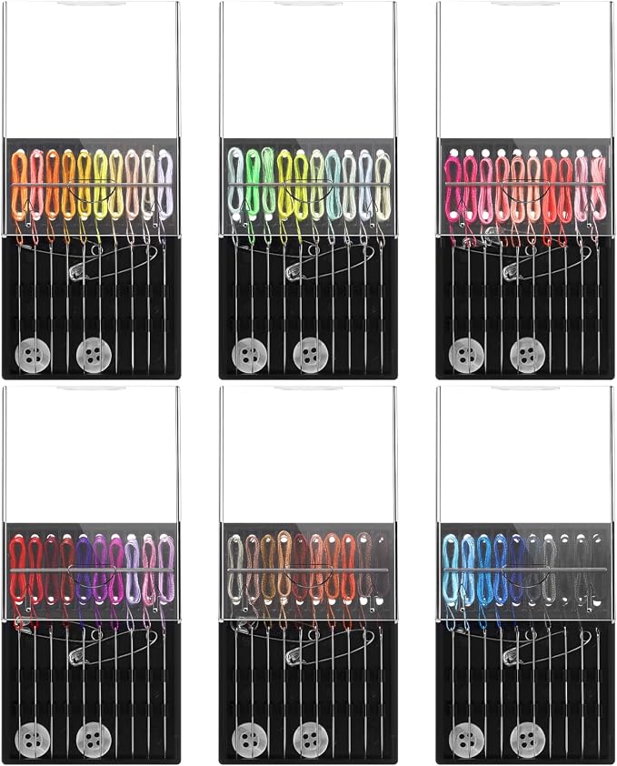 6 Boxes (60 Pcs) Pre Threaded Needle Kit Assorted Color (Mixed Color)