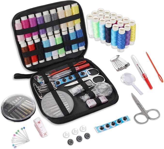 StiVerse 130 Pcs Mini Sewing Kit for Adults with Case, Portable Needle and Thread Kit, Professional Sewing Supplies Accessories for Travel Emergency Kids DIY
