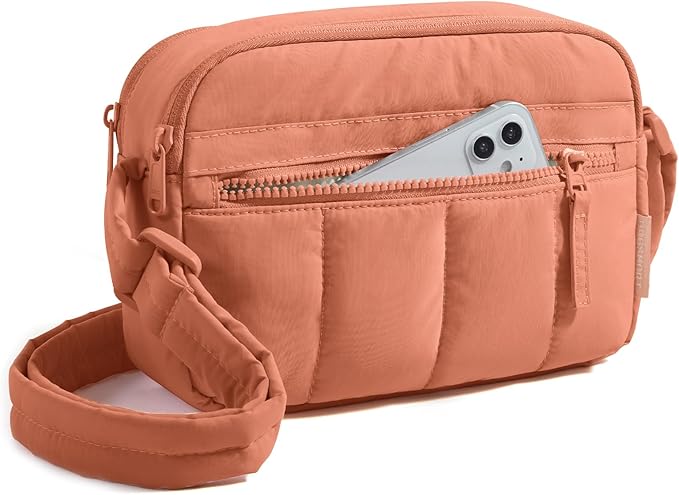 BAGSMART Cross Body Purse, Mini Crossbody Bags for Women Travel Purse, Puffy Shoulder Handbag Wallet with RFID Blocking Slots, Terracotta Pink
