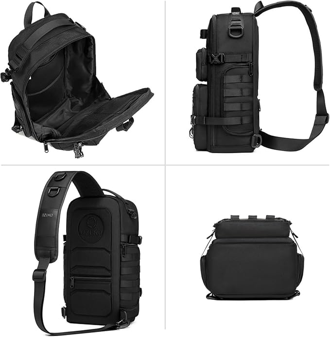 OZUKO Sling Bag for Men, Large Capacity Crossbody Chest Pack, Water-Resistant Tactical Shoulder Backpack with Tripod Holder for Travel, Hiking, Photography(Black)