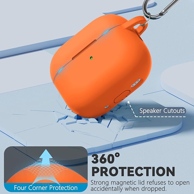Ljusmicker for AirPods 4 Case 2024 with Cleaner Kit,Soft Silicone Protective Cover for Apple AirPods 4th Generation Cases for Women Men,for AirPod 4 Case Accessories with Keychain-Magnetic Orange