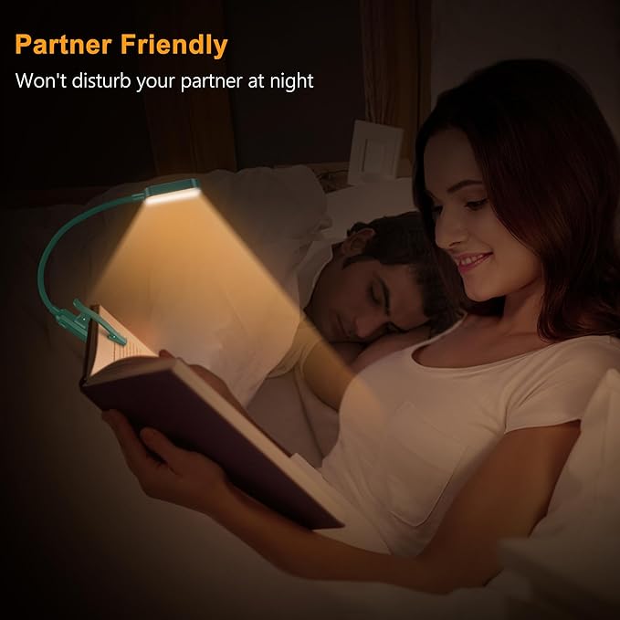 Gritin 16 LED Rechargeable Book Light for Reading in Bed- Eye Caring 3 Color Temperatures, Stepless Dimming Brightness, 80 Hrs Runtime, Lightweight Flexible Clip on Light for Book Lovers-Green