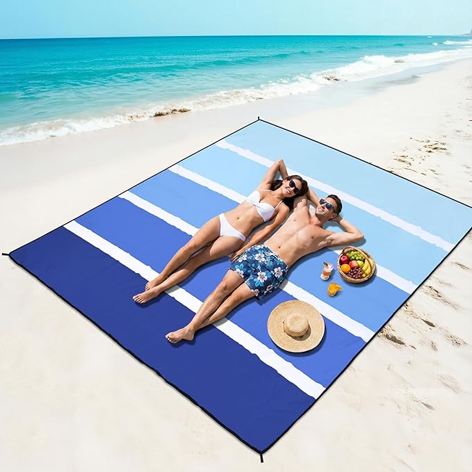 WIWIGO Beach Blanket Waterproof Sandproof Beach Mat 79" X 83"/10'x9'for 2-8 Adults Quick Drying Outdoor Picnic Mat Beach Accessories for Travel, Camping, Hiking